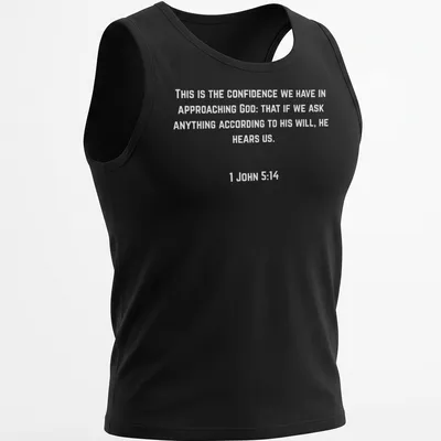 Typography t-shirt featuring '1 John 514 Confidence In The Lord' text design — printed on a tank top