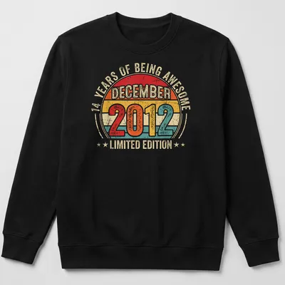 Vintage style birthday t-shirt celebrating 14 years of awesomeness — printed on a unisex sweatshirt