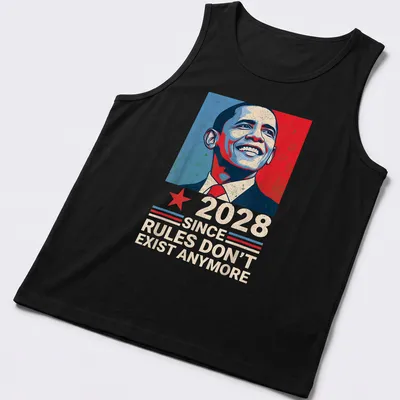 Vintage poster-style t-shirt featuring Barack Obama with satirical text. — printed on a tank top