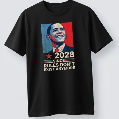 Vintage poster-style t-shirt featuring Barack Obama with satirical text.