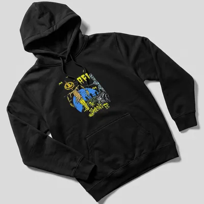 Graphic illustration of a scarecrow with a pumpkin head and bold text. — printed on a unisex hoodie