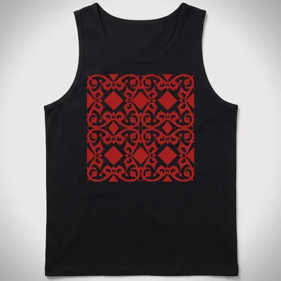 Intricate red and white geometric pattern T-shirt showcasing African culture — printed on a tank top