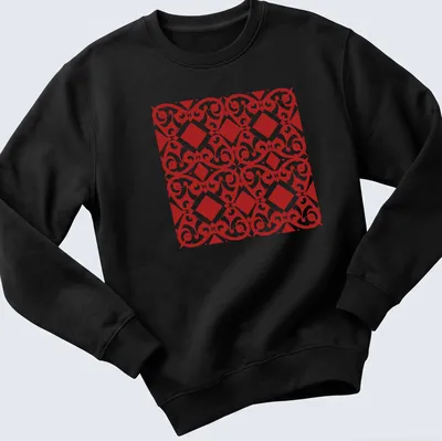 Intricate red and white geometric pattern T-shirt showcasing African culture — printed on a unisex sweatshirt