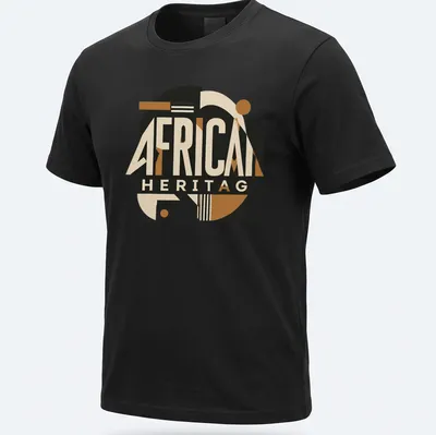 Bold geometric design with African Heritage text in black and gold