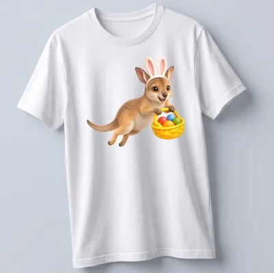 Realistic wallaby with colorful Easter eggs in a playful design