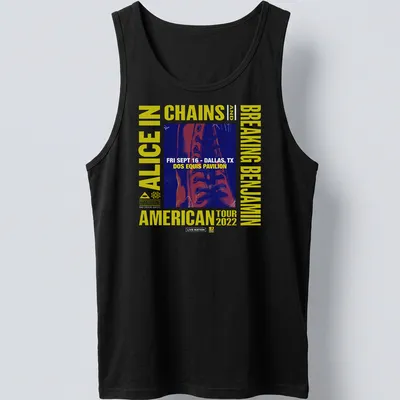 Alice In Chains and Breaking Benjamin concert t-shirt featuring a laced leather boot — printed on a tank top