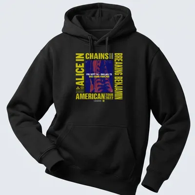 Alice In Chains and Breaking Benjamin concert t-shirt featuring a laced leather boot — printed on a unisex hoodie