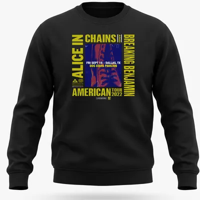 Alice In Chains and Breaking Benjamin concert t-shirt featuring a laced leather boot — printed on a unisex sweatshirt
