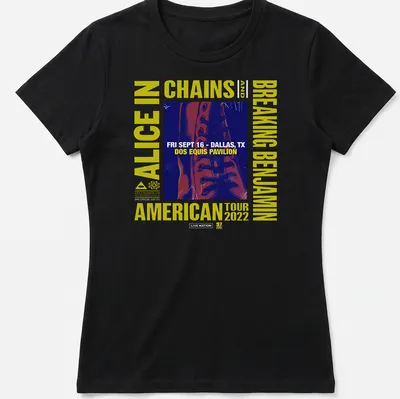 Alice In Chains and Breaking Benjamin concert t-shirt featuring a laced leather boot — printed on a women's shirt