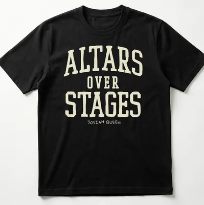 Bold vintage text design ALTARS OVER STAGES JOSIAH QUEEN on cream and light beige