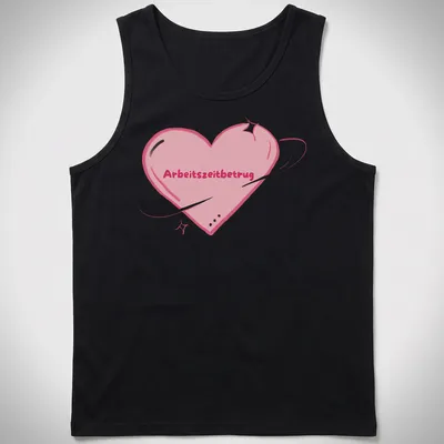 Kawaii style heart graphic with the text 'Arbeitszeitbetrug' printed in playful font — printed on a tank top