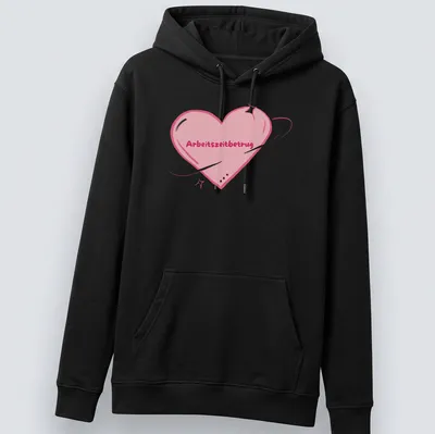 Kawaii style heart graphic with the text 'Arbeitszeitbetrug' printed in playful font — printed on a unisex hoodie
