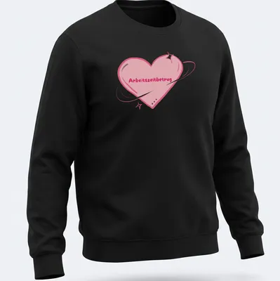 Kawaii style heart graphic with the text 'Arbeitszeitbetrug' printed in playful font — printed on a unisex sweatshirt