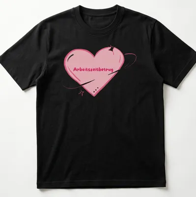 Kawaii style heart graphic with the text 'Arbeitszeitbetrug' printed in playful font