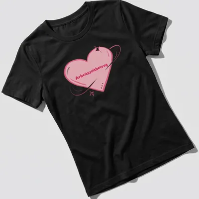 Kawaii style heart graphic with the text 'Arbeitszeitbetrug' printed in playful font — printed on a women's shirt