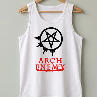 Bold graphic t-shirt featuring Arch Enemy text and a pentagram symbol — printed on a tank top