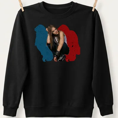 Grunge style shirt featuring a female figure with long hair in blue, red, black, and white. — printed on a unisex sweatshirt