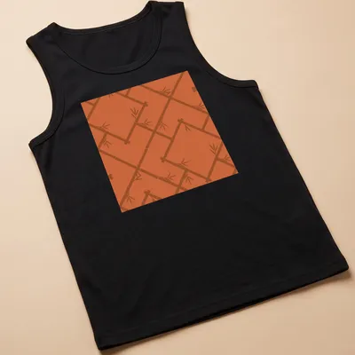 T-shirt featuring a light orange bamboo lattice pattern in modern chinoiserie style — printed on a tank top