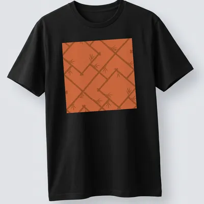 T-shirt featuring a light orange bamboo lattice pattern in modern chinoiserie style