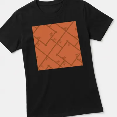 T-shirt featuring a light orange bamboo lattice pattern in modern chinoiserie style — printed on a women's shirt