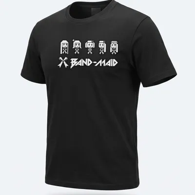 Pixelated skull maid figures with bows above the text BAND-MAID in bold letters