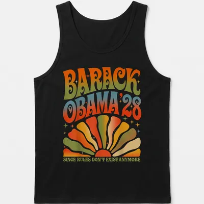 Retro psychedelic t-shirt featuring Barack Obama with vibrant colors — printed on a tank top