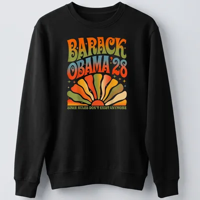 Retro psychedelic t-shirt featuring Barack Obama with vibrant colors — printed on a unisex sweatshirt