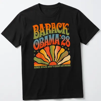 Retro psychedelic t-shirt featuring Barack Obama with vibrant colors