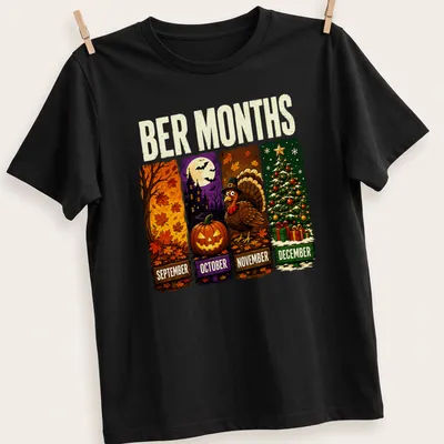 Cartoon design of fall leaves, haunted house, pumpkin, turkey, and Christmas tree with vibrant colors.