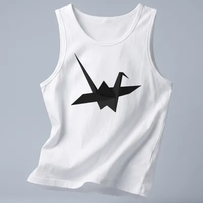 Minimalist black origami crane illustration on a — printed on a tank top