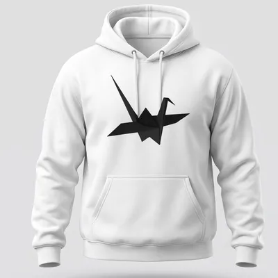 Minimalist black origami crane illustration on a — printed on a unisex hoodie