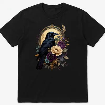 Gothic floral design featuring a black raven with colorful elements