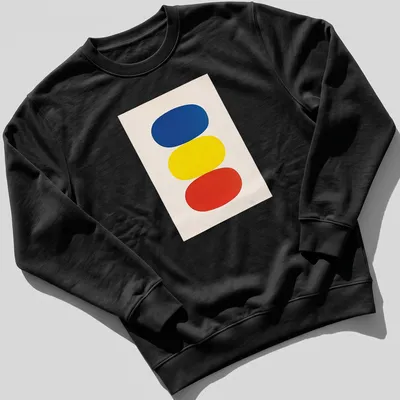 Minimalist color block design in blue, yellow, and red — printed on a unisex sweatshirt