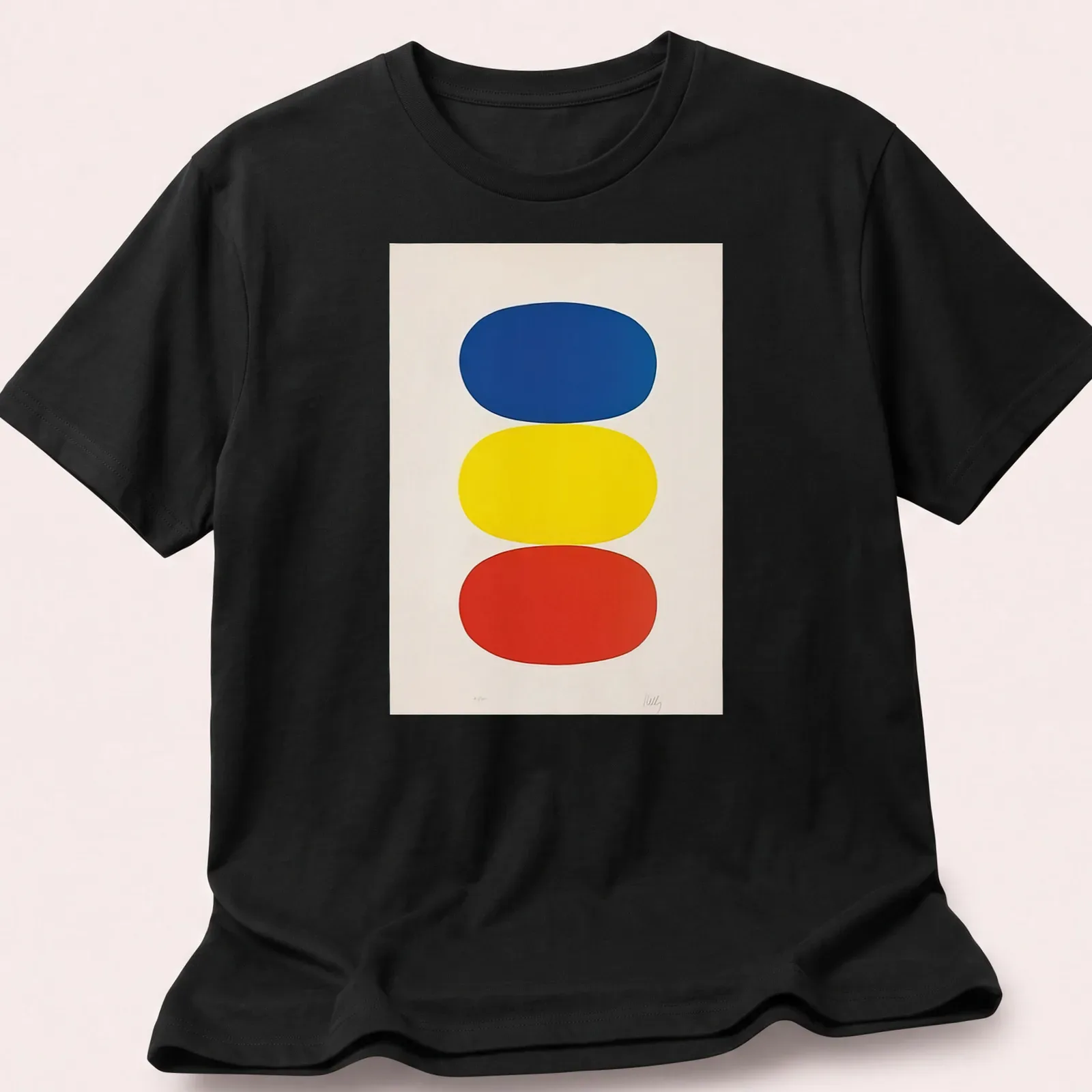 Minimalist color block design in blue, yellow, and red — printed on a unisex t-shirt