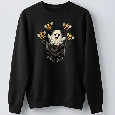 Vintage cartoon ghost with bees in a playful Halloween design. — printed on a unisex sweatshirt