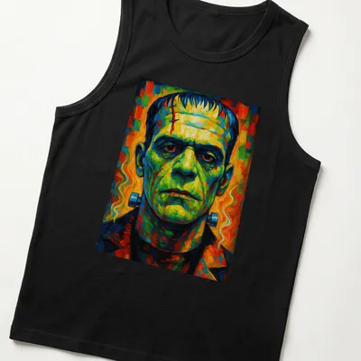 Vibrant expressionist Frankenstein's monster t-shirt in multiple colors — printed on a tank top