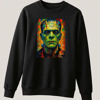 Vibrant expressionist Frankenstein's monster t-shirt in multiple colors — printed on a unisex sweatshirt