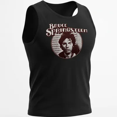 Vintage Bruce Springsteen t-shirt with distressed text in brown, black, and white. — printed on a tank top