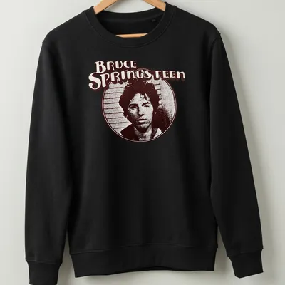 Vintage Bruce Springsteen t-shirt with distressed text in brown, black, and white. — printed on a unisex sweatshirt