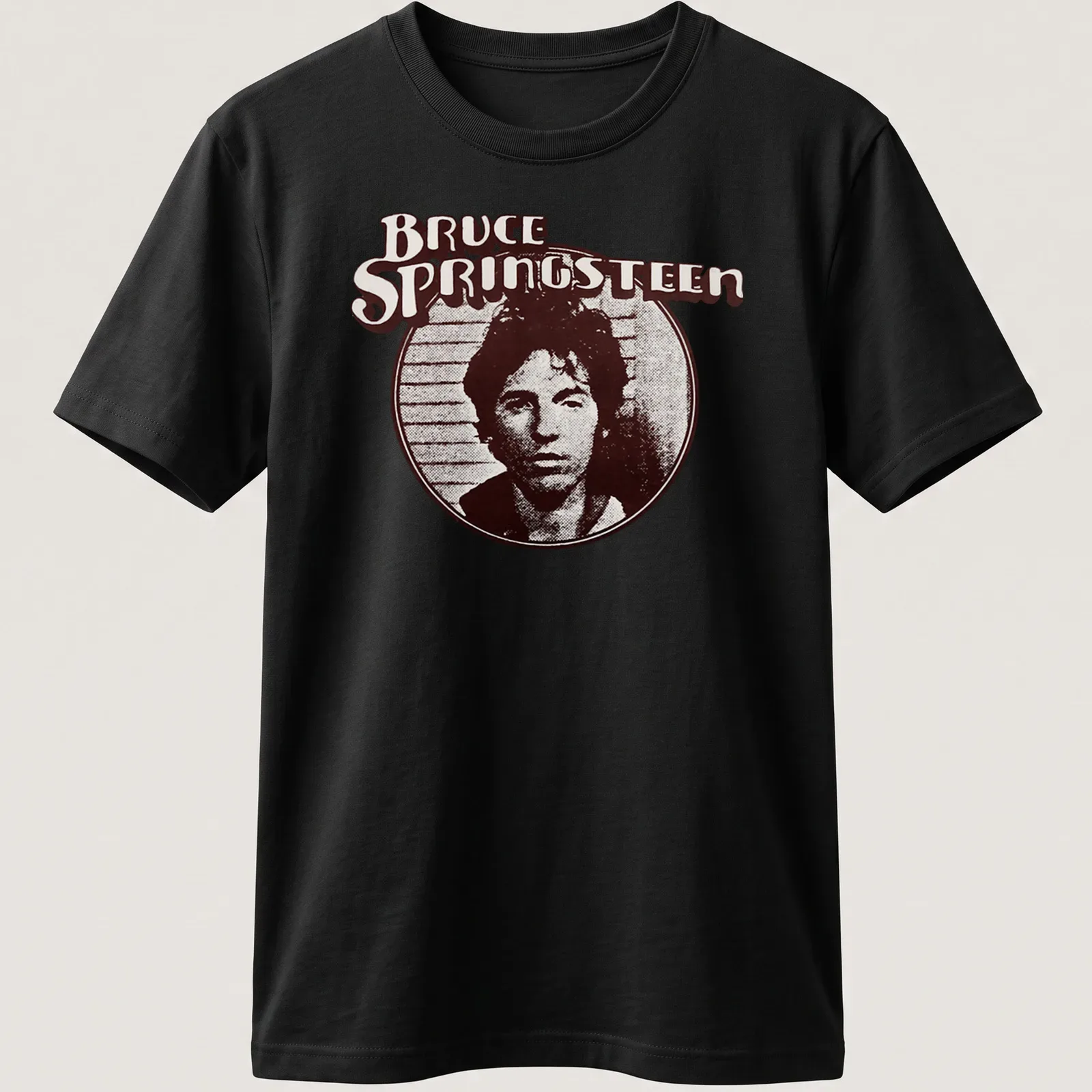 Vintage Bruce Springsteen t-shirt with distressed text in brown, black, and white. — printed on a unisex t-shirt