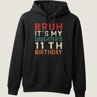 Retro birthday shirt with colorful text celebrating a daughter's 11th birthday — printed on a unisex hoodie