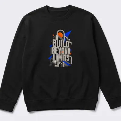 3D typography t-shirt with the phrase Build Beyond Limits in Brutalist style — printed on a unisex sweatshirt