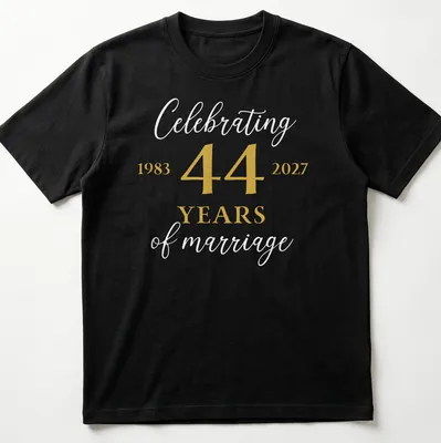 Elegant anniversary t-shirt celebrating 44 years of marriage in gold and gray