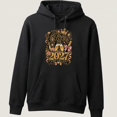 Celebratory New Year's Eve T-shirt with champagne glasses and fireworks — printed on a unisex hoodie