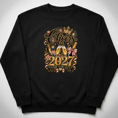 Celebratory New Year's Eve T-shirt with champagne glasses and fireworks — printed on a unisex sweatshirt