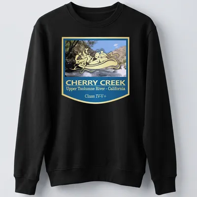 Vintage badge style T-shirt featuring a whitewater rafting scene with bold lettering — printed on a unisex sweatshirt