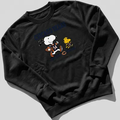 Cartoon design of Snoopy and Woodstock supporting Chicago Bears football. — printed on a unisex sweatshirt
