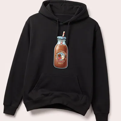 Kawaii chocolate milk bottle t-shirt with playful text and cute design — printed on a unisex hoodie