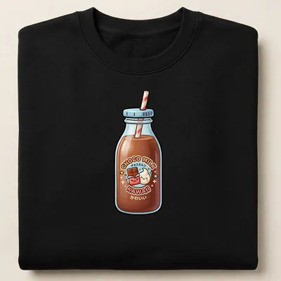 Kawaii chocolate milk bottle t-shirt with playful text and cute design — printed on a unisex sweatshirt