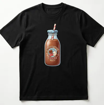 Kawaii chocolate milk bottle t-shirt with playful text and cute design